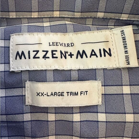 Mizzen+Main Leeward Ocean Blue and White Plaid LS Luxury Shirt in size XXL Trim - Picture 2 of 7